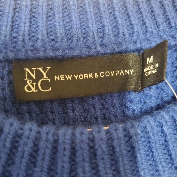 New York & Company Chunky Ribbed Sweater Blue Medium Cable Knit - Picture 4 of 9